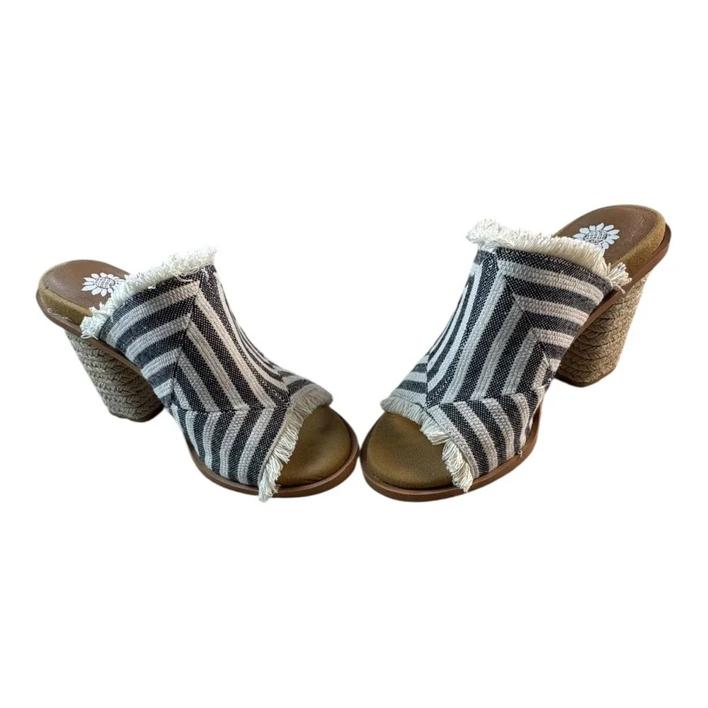Yellow Box Striped Fringe Heeled Mules Size 7.5 Boho Slip-On Sandals - Picture 8 of 9